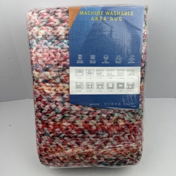The Unbranded Brand Other - Machine Washable Area Rug 5x7 Multicolor Braided Non-Slip Stain Resistant